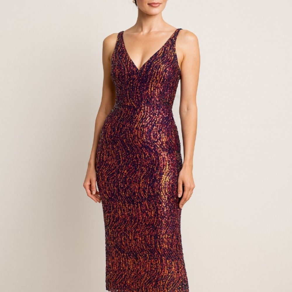 Sequin Ombre Bodycon Midi Dress V-Neck Sleeveless